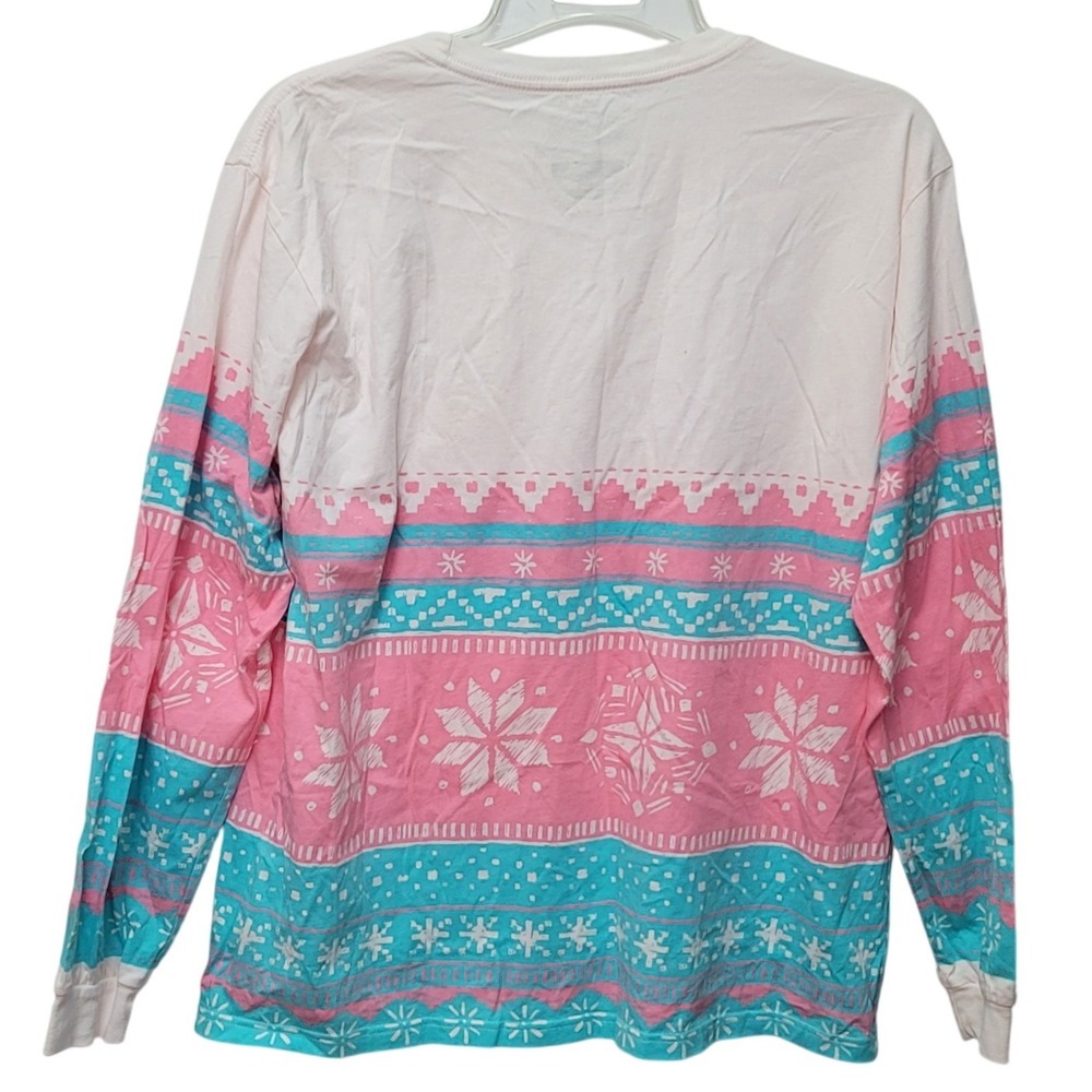 Lauren James Christmas Pink‎ Snowflake Sz L Long Sleeve Tee Cozy Holiday Graphic - Picture 4 of 8